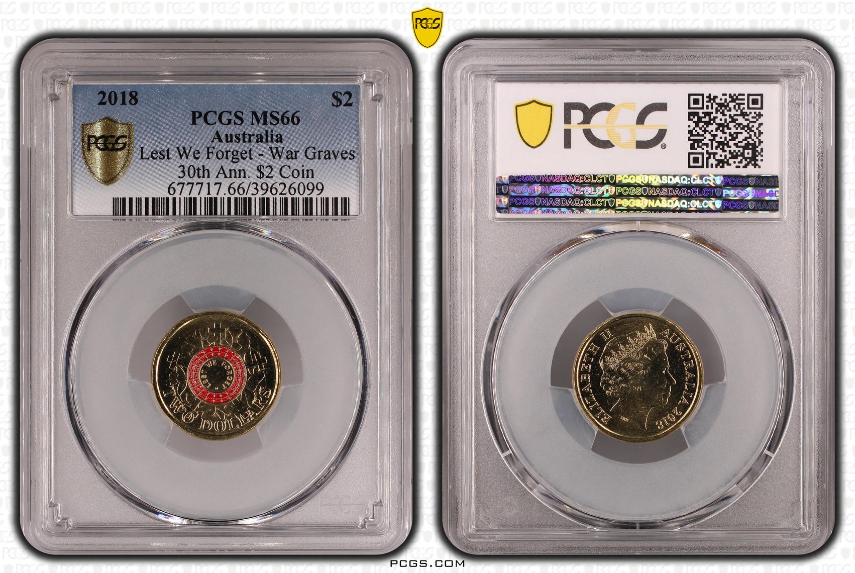 2018 $2 30th Anniversary - Lest We Forget - PCGS Graded Coin MS66